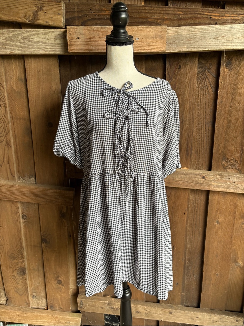 Violet Skies Cottagecore Black and White Gingham Dress